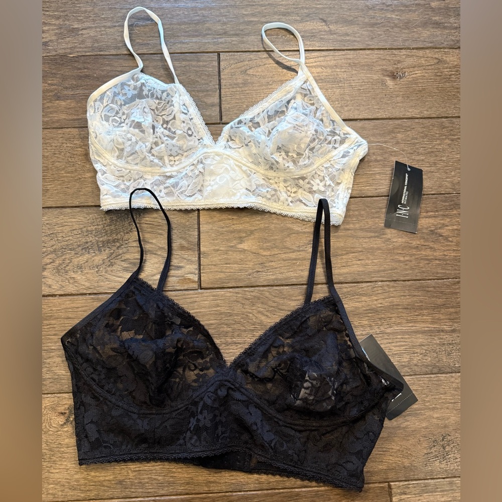INC International Concepts‎ Black and White Lace Bralette Duo Size Small
